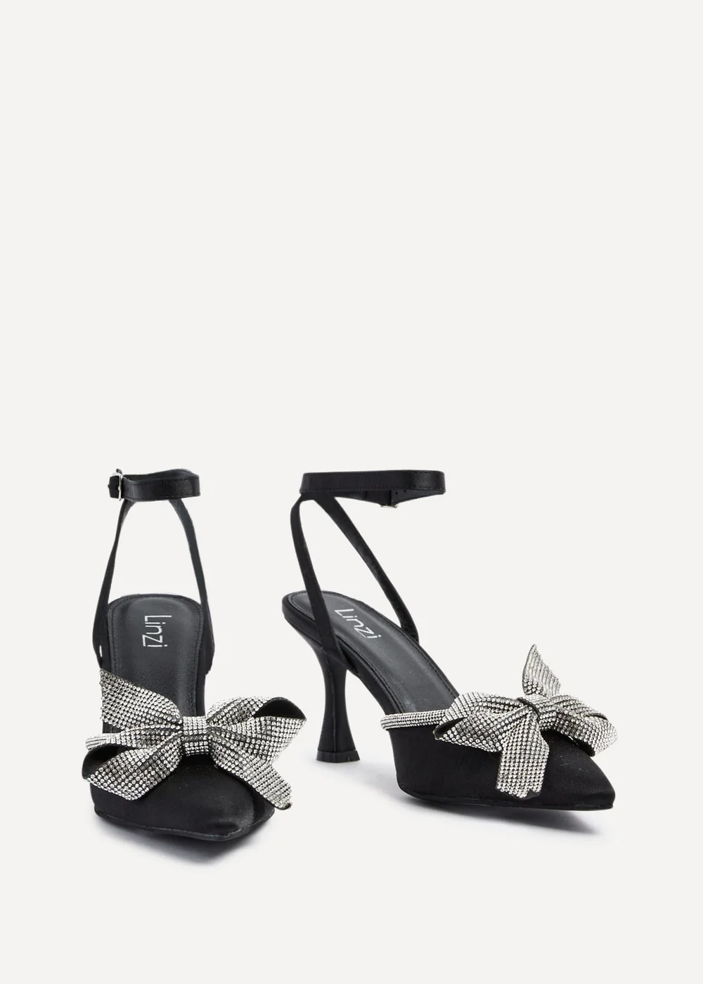 Linzi Angela Black Satin Diamante Bow Detail Court Heel - 3 Image 3