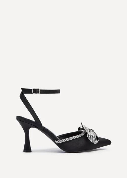 Linzi Angela Black Satin Diamante Bow Detail Court Heel - 3 Image 2