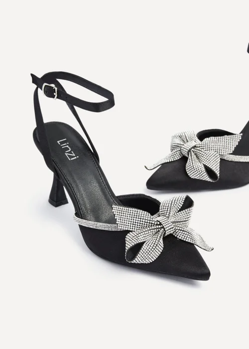 Linzi Angela Black Satin Diamante Bow Detail Court Heel - 3 Image 4
