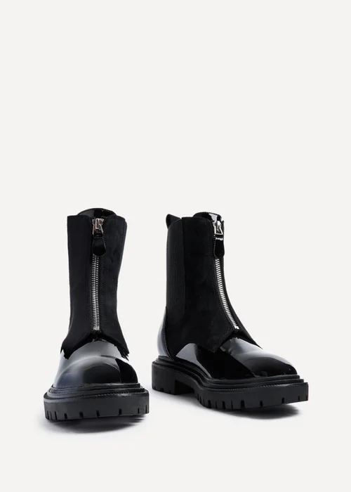 Linzi Franca Black Faux Patent & Suede Ankle Boots - 3 Image 3