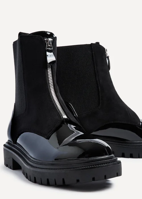 Linzi Franca Black Faux Patent & Suede Ankle Boots - 3 Image 4