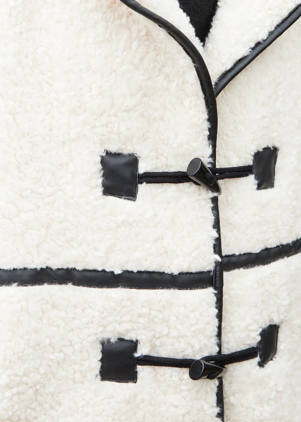 Threadbare Natural Cloud Longline Borg Toggle Coat With PU Trim - 8 Image 5