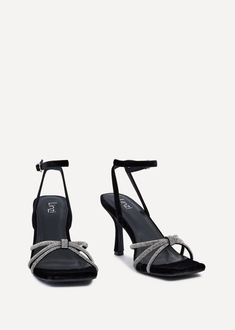 Linzi Polly Black Velvet Stiletto Heeled Sandal - 3 Image 3
