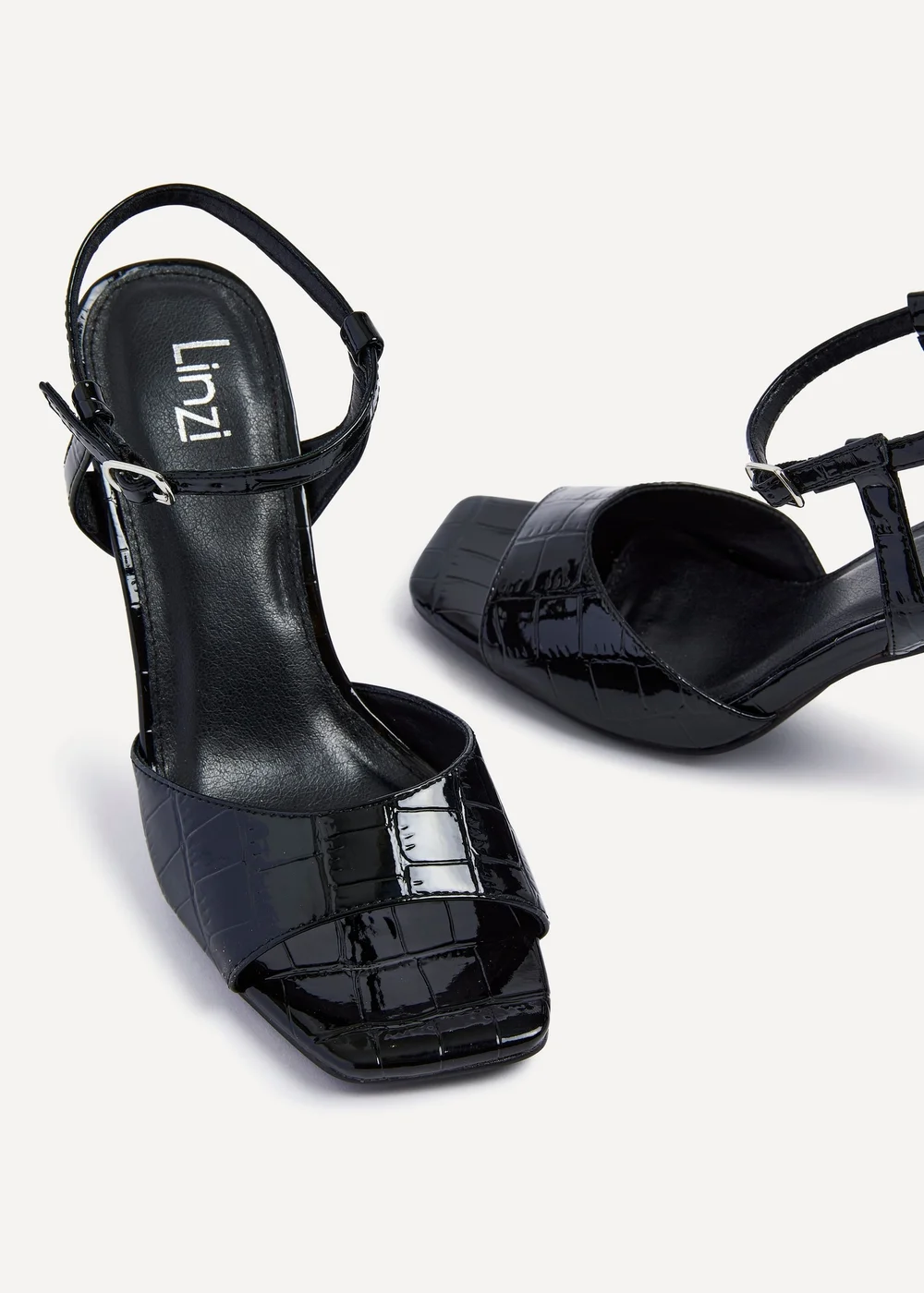 Linzi Laila Black Croc Effect Stiletto Heeled Sandal - 3 Image 5