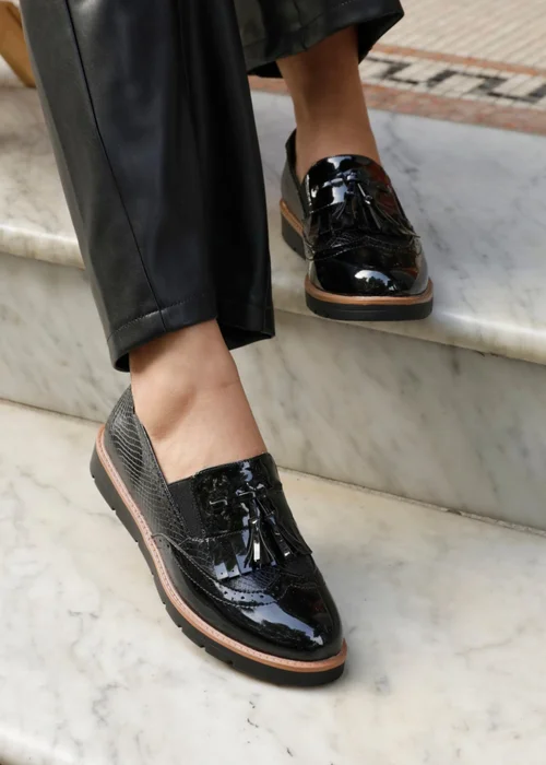 Linzi Bowen Black Patent & Lizard Faux Leather Loafer - 3 Image 1
