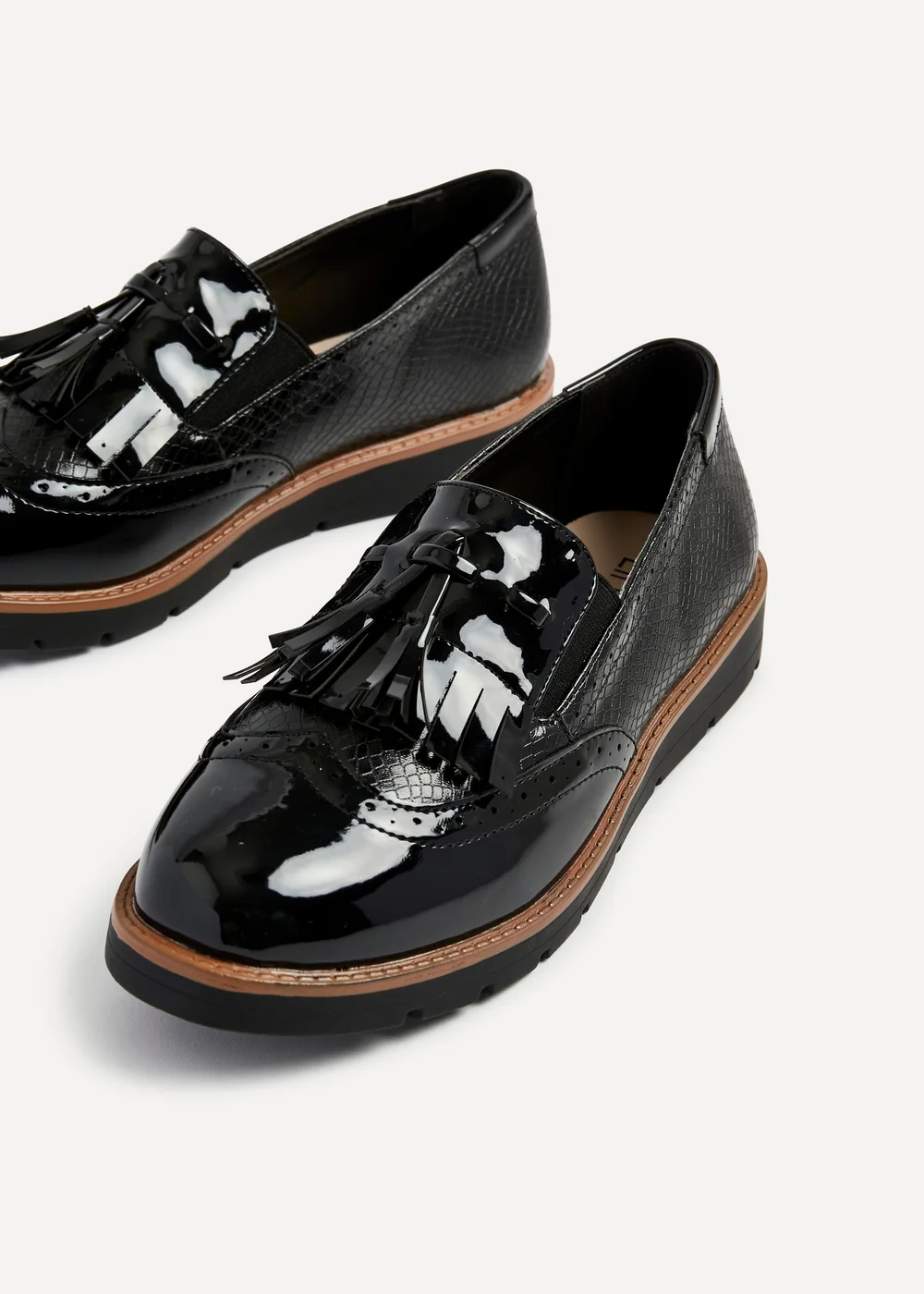 Linzi Bowen Black Patent & Lizard Faux Leather Loafer - 3 Image 5