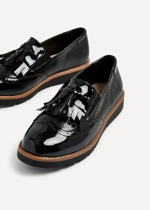 Linzi Bowen Black Patent & Lizard Faux Leather Loafer - 3 Image 5