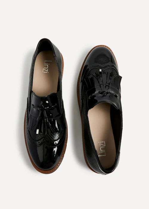 Linzi Bowen Black Patent & Lizard Faux Leather Loafer - 3 Image 4
