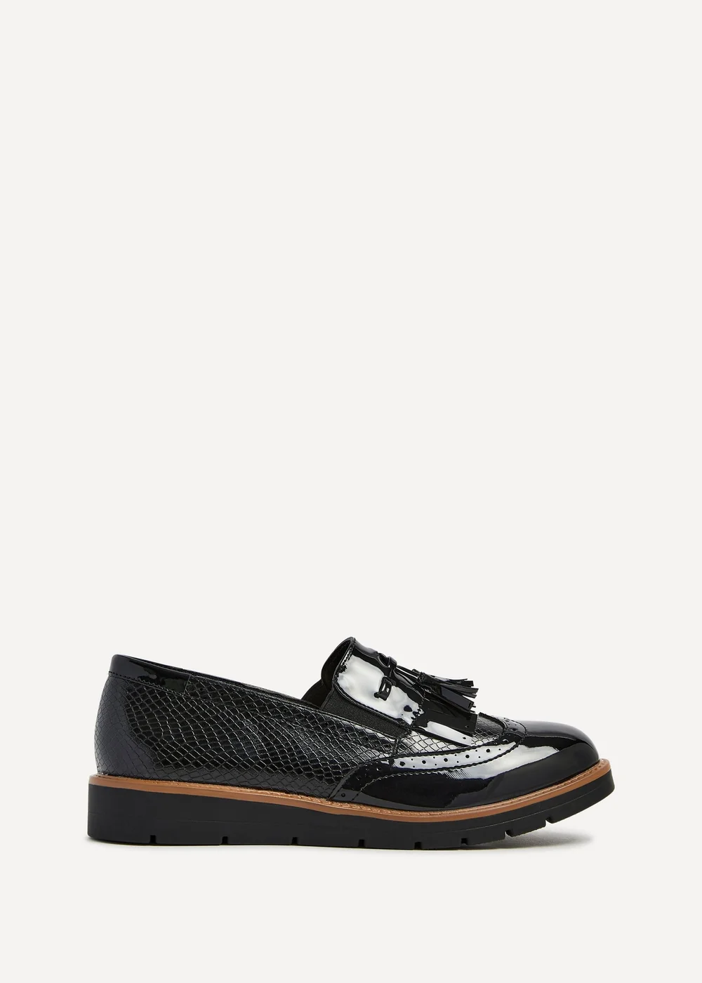 Linzi Bowen Black Patent & Lizard Faux Leather Loafer - 3 Image 2