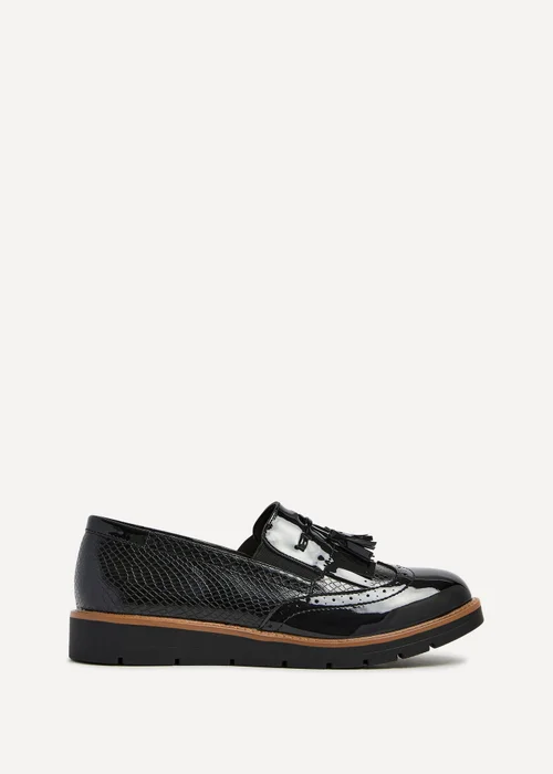 Linzi Bowen Black Patent & Lizard Faux Leather Loafer - 3 Image 2