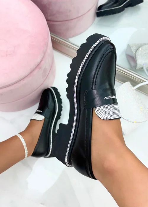 Love Lemonade Black Sparkly Rhinestone Studded Loafers - Size 8 Image 2