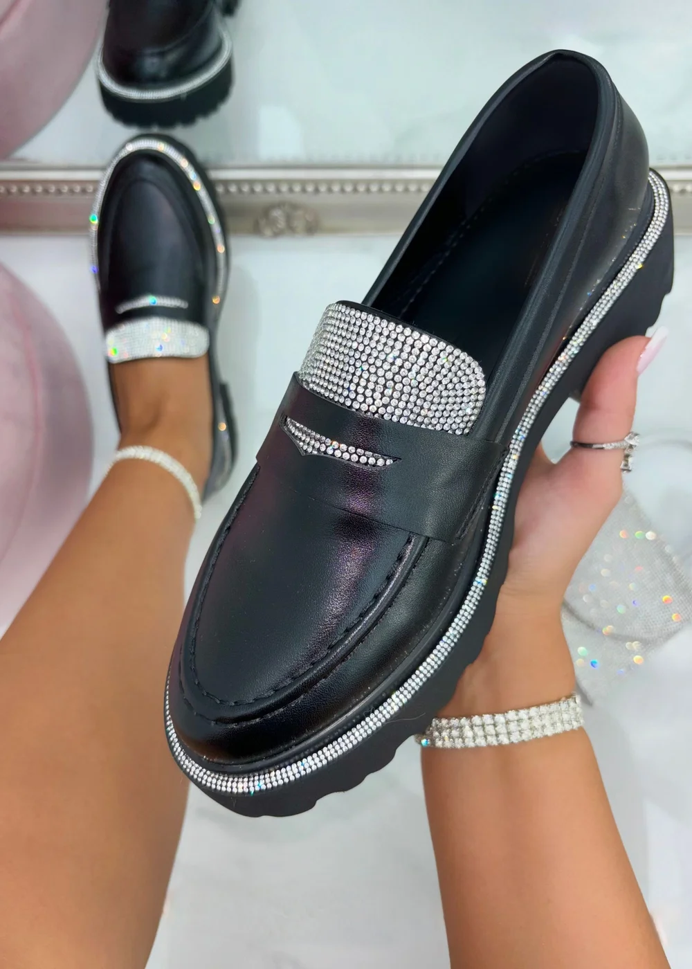 Love Lemonade Black Sparkly Rhinestone Studded Loafers - Size 8 Image 1