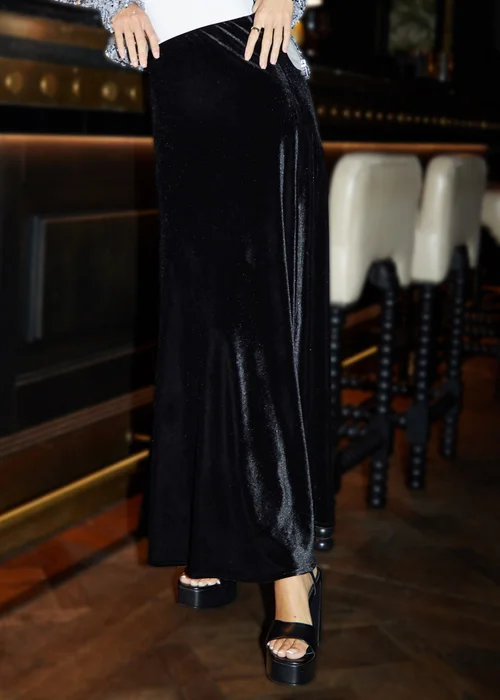 Threadbare Black Fauna Velvet Flared Pull On Maxi Skirt - Size 8 Image 3
