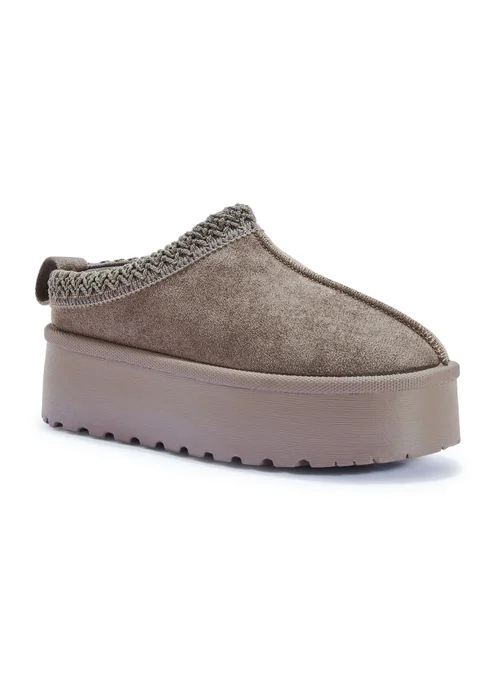 Urban Bliss Taupe Platform Faux Fur Slipper - 3 Image 1