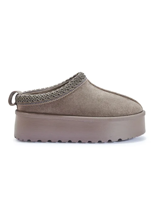 Urban Bliss Taupe Platform Faux Fur Slipper - 3 Image 2