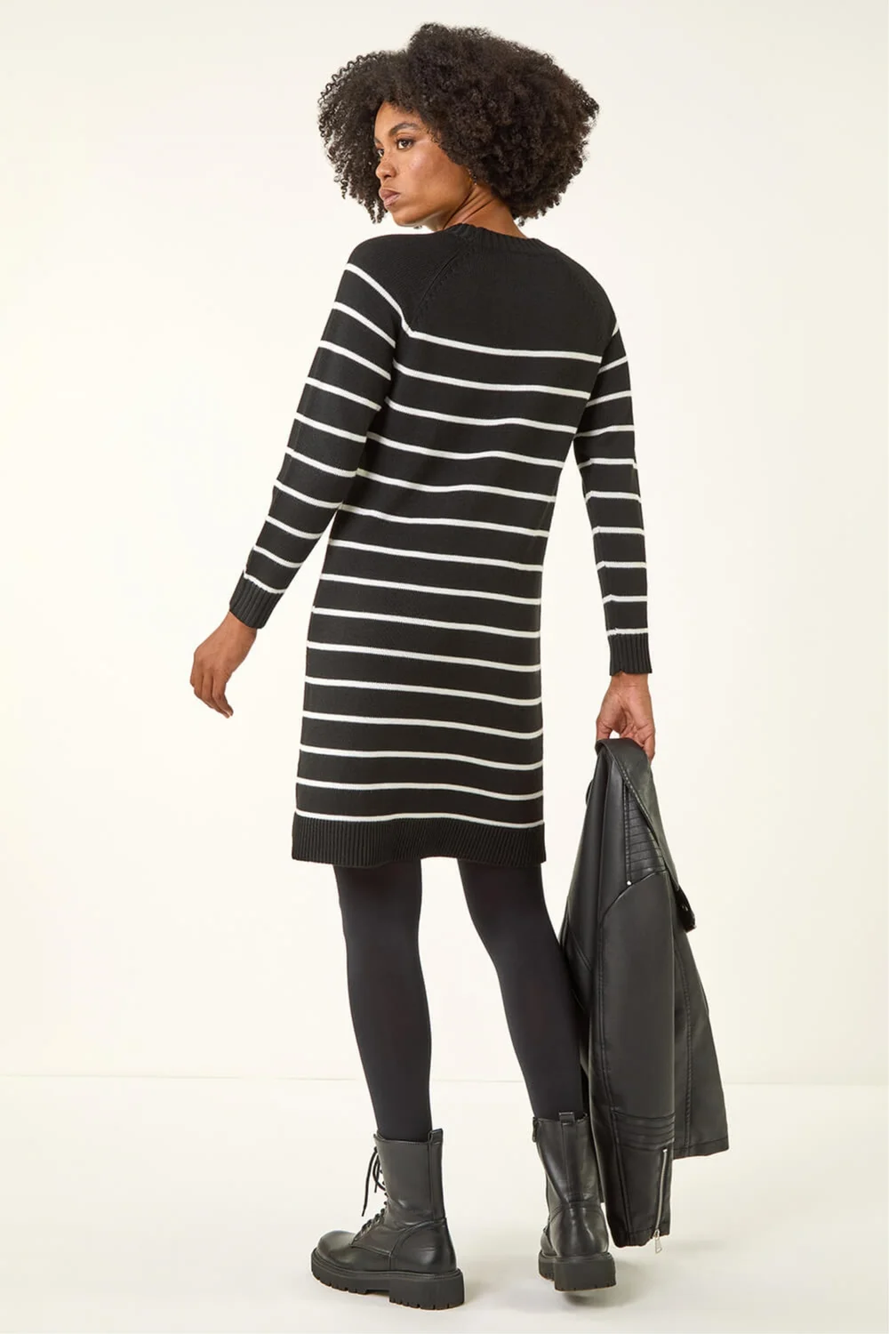 Roman Black Stripe Print Knitted Jumper Dress - 18 Image 3