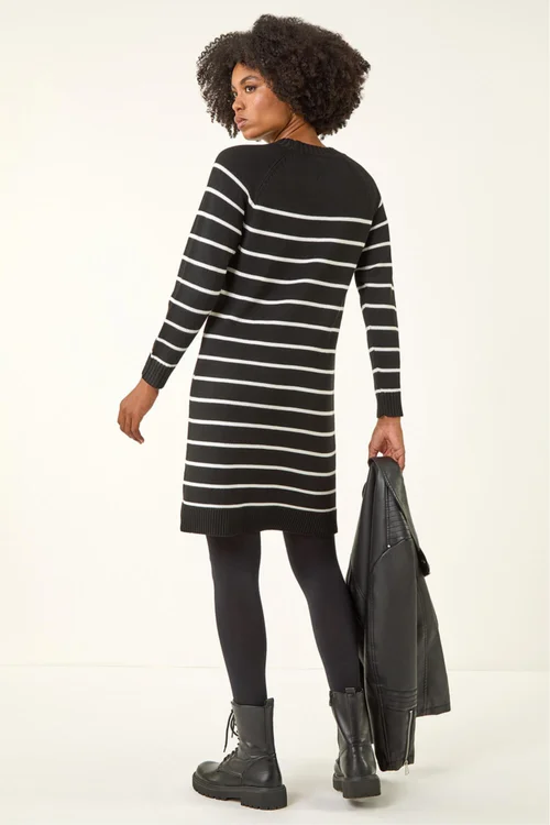 Roman Black Stripe Print Knitted Jumper Dress - 18 Image 3
