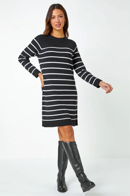Roman Black Stripe Print Knitted Jumper Dress - 18 Image 1