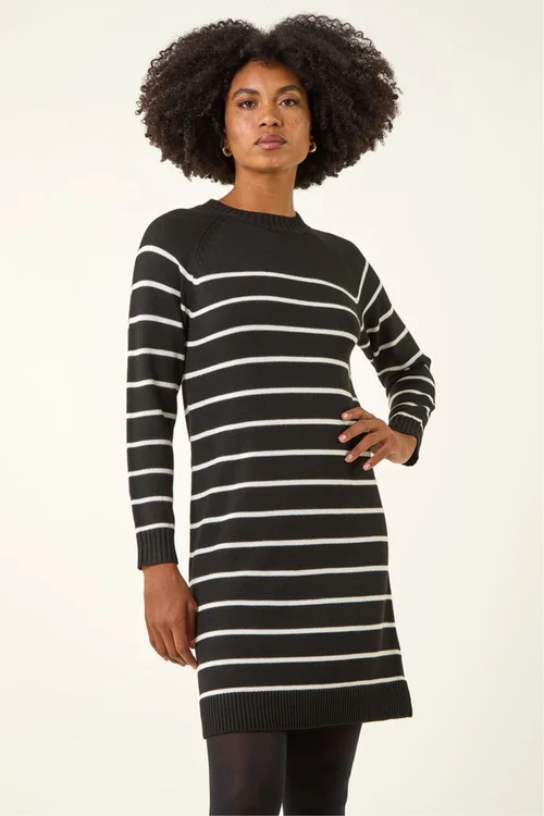 Roman Black Stripe Print Knitted Jumper Dress - 18 Image 2