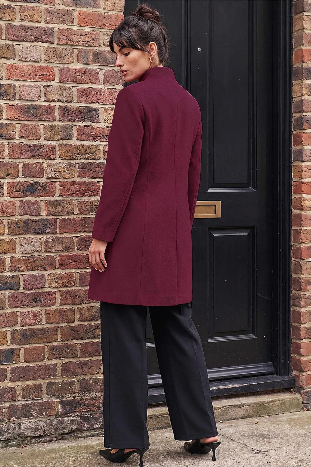 Roman Burgundy Tailored Funnel Neck Pocket Detail Coat - 20 Image 4