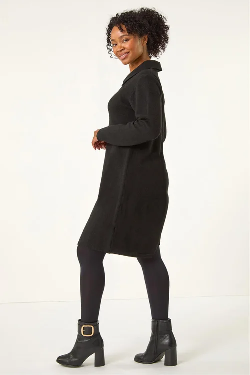Roman Black Petite Collared Knit Shift Dress - 18 Image 3