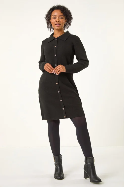 Roman Black Petite Collared Knit Shift Dress - 18 Image 1