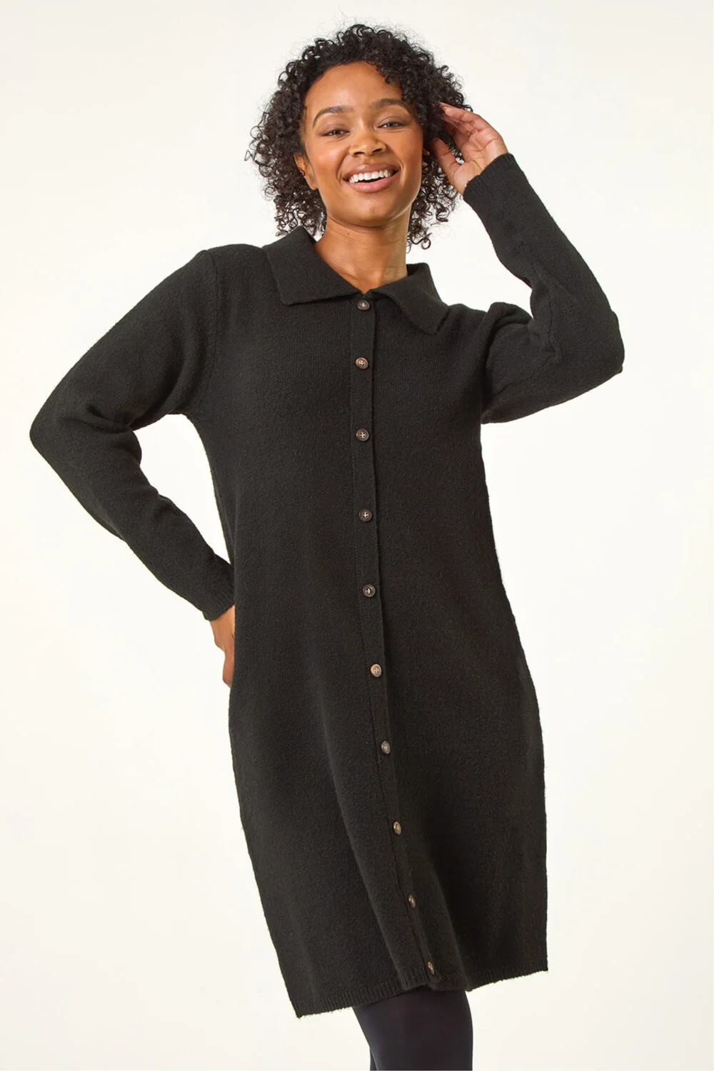 Roman Black Petite Collared Knit Shift Dress - 18 Image 2