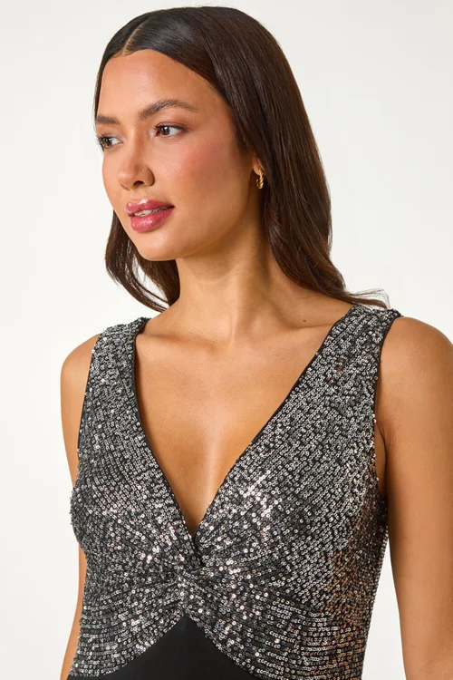 Roman Silver Contrast Sequin Bodice Maxi Dress - 18 Image 4