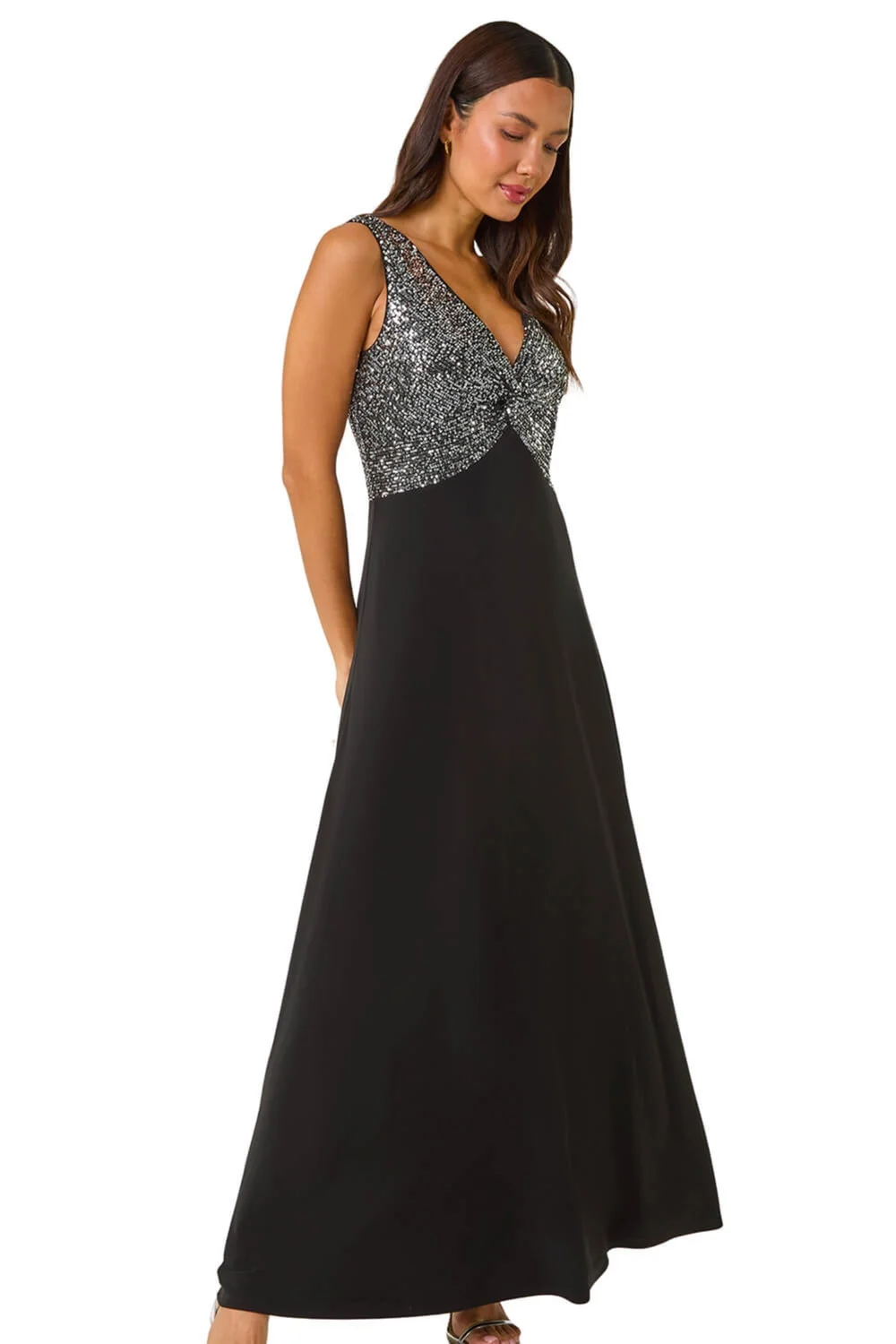 Roman Silver Contrast Sequin Bodice Maxi Dress - 18 Image 1