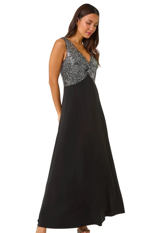 Roman Silver Contrast Sequin Bodice Maxi Dress - 18 Image 1