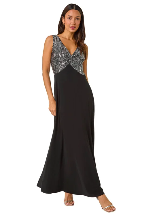 Roman Silver Contrast Sequin Bodice Maxi Dress - 18 Image 2