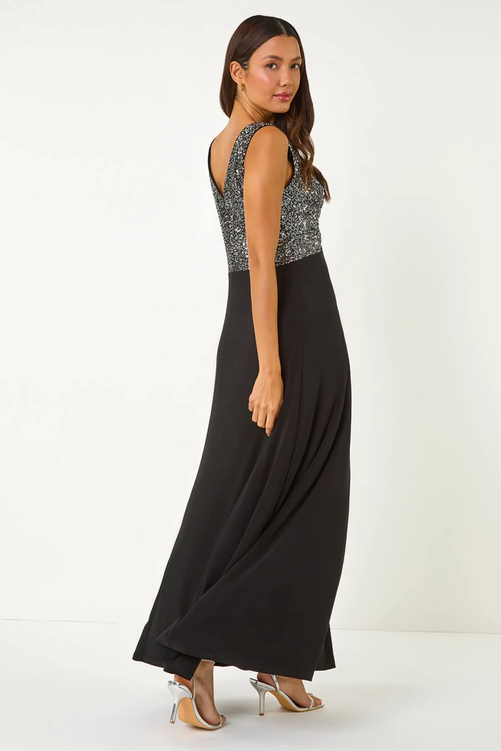 Roman Silver Contrast Sequin Bodice Maxi Dress - 18 Image 3