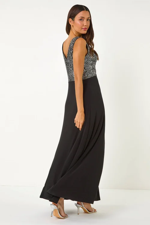 Roman Silver Contrast Sequin Bodice Maxi Dress - 18 Image 3