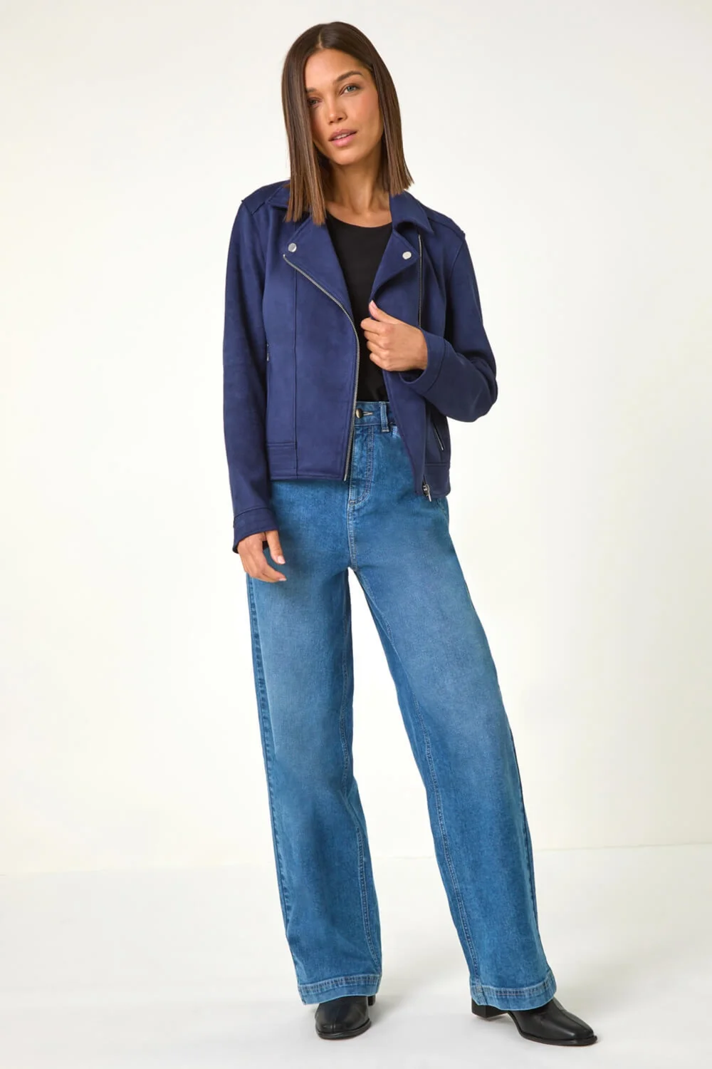 Roman Navy Faux Suede Biker Jacket - 22 Image 4