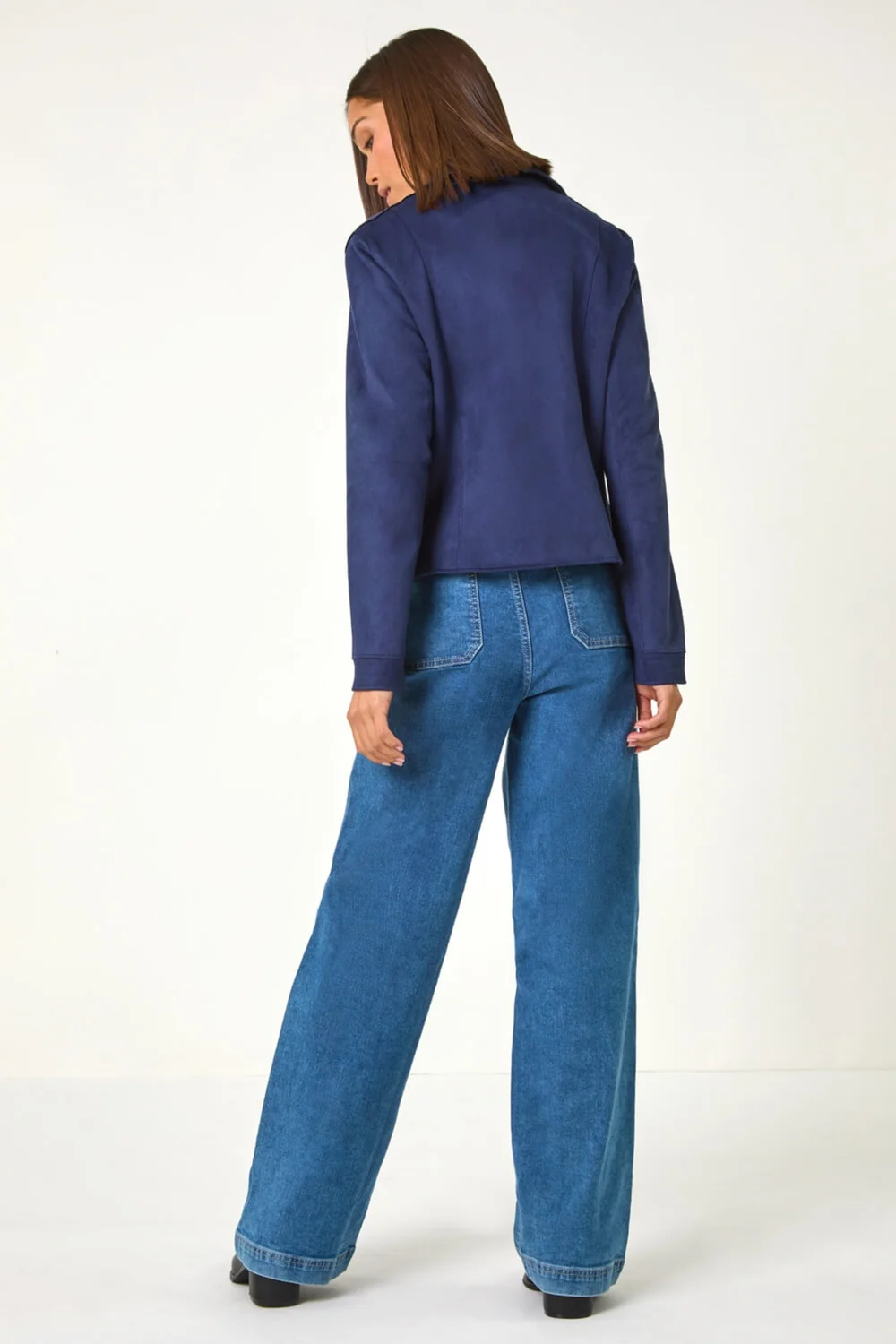 Roman Navy Faux Suede Biker Jacket - 22 Image 3