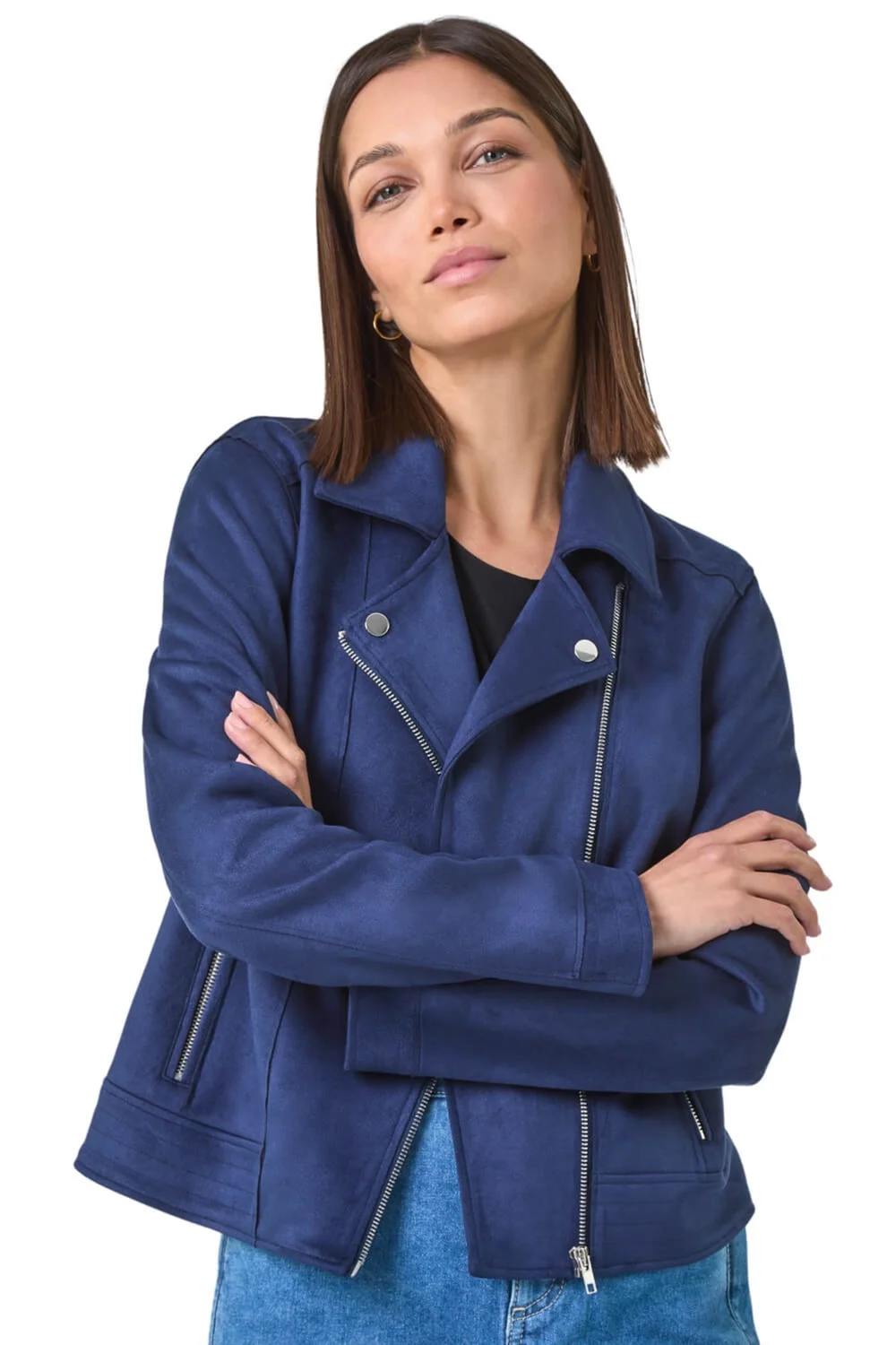 Roman Navy Faux Suede Biker Jacket - 22 Image 1