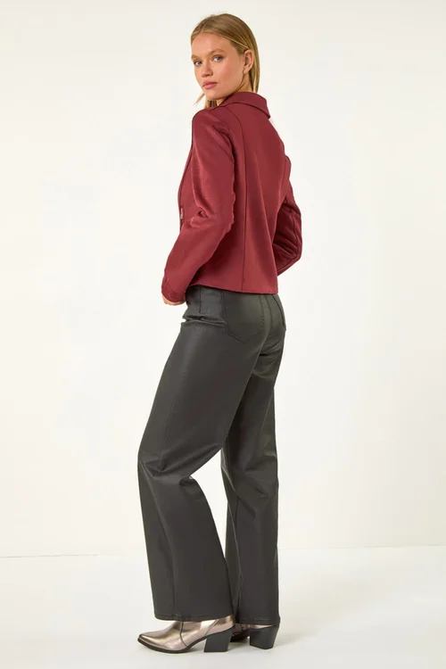 Roman Burgundy Faux Suede Biker Jacket - 10 Image 4