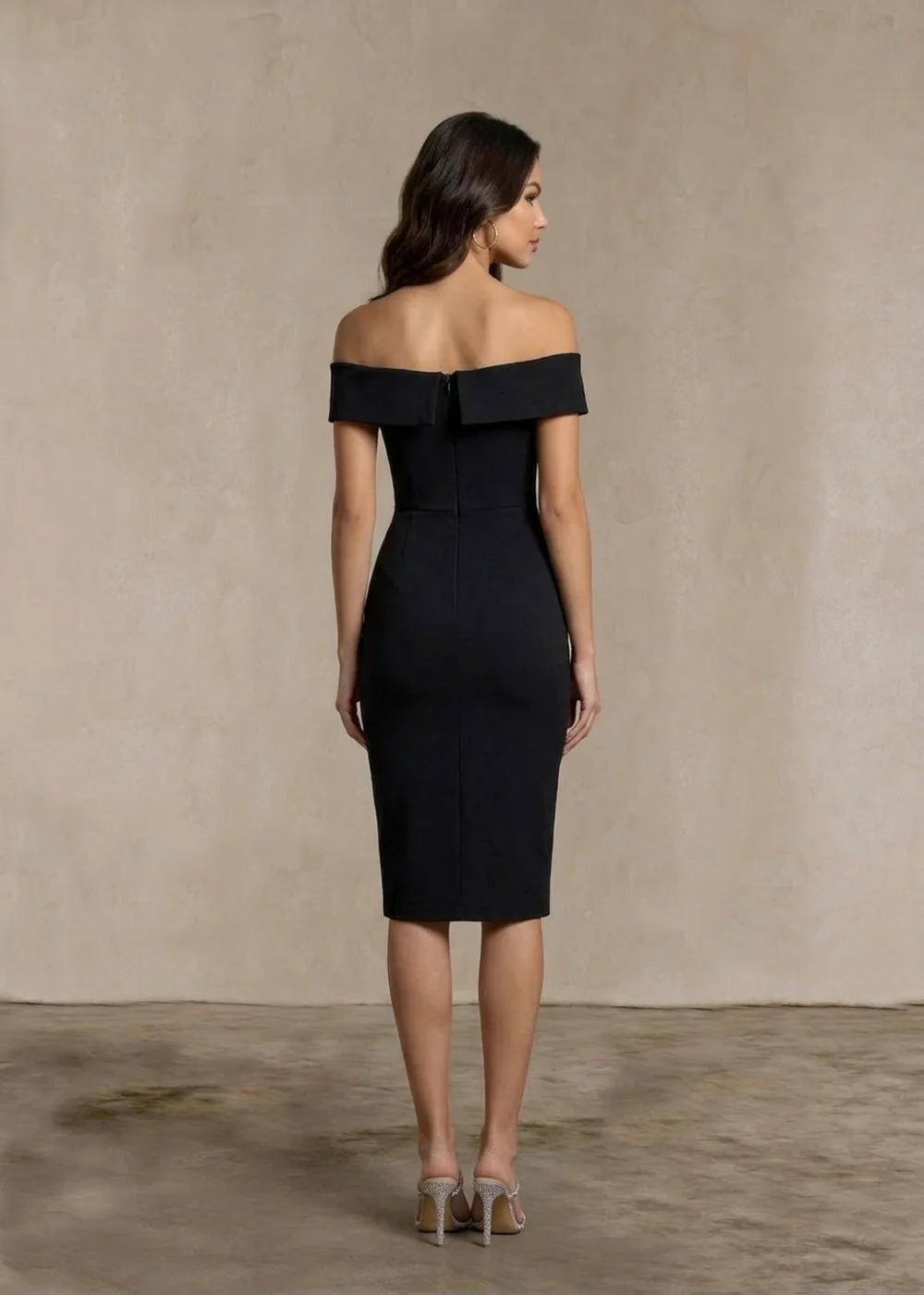 Chi Chi London Black Bardot Split Detail Bodycon Midi Dress - 6 Image 3