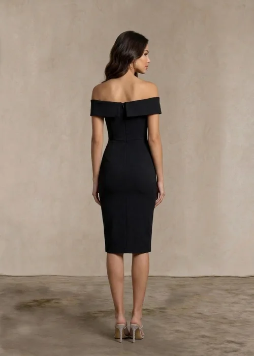 Chi Chi London Black Bardot Split Detail Bodycon Midi Dress - 6 Image 3