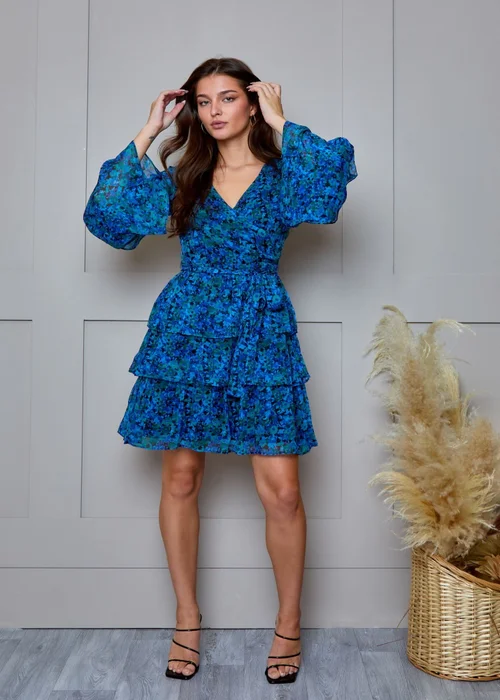 Chi Chi London Blue Floral Wrap Chiffon Mini Dress - 6 Image 3