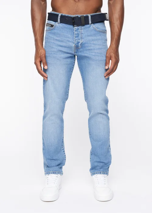 Crosshatch Light Blue Wash Princed Belted Jean - 30/L30 Image 1