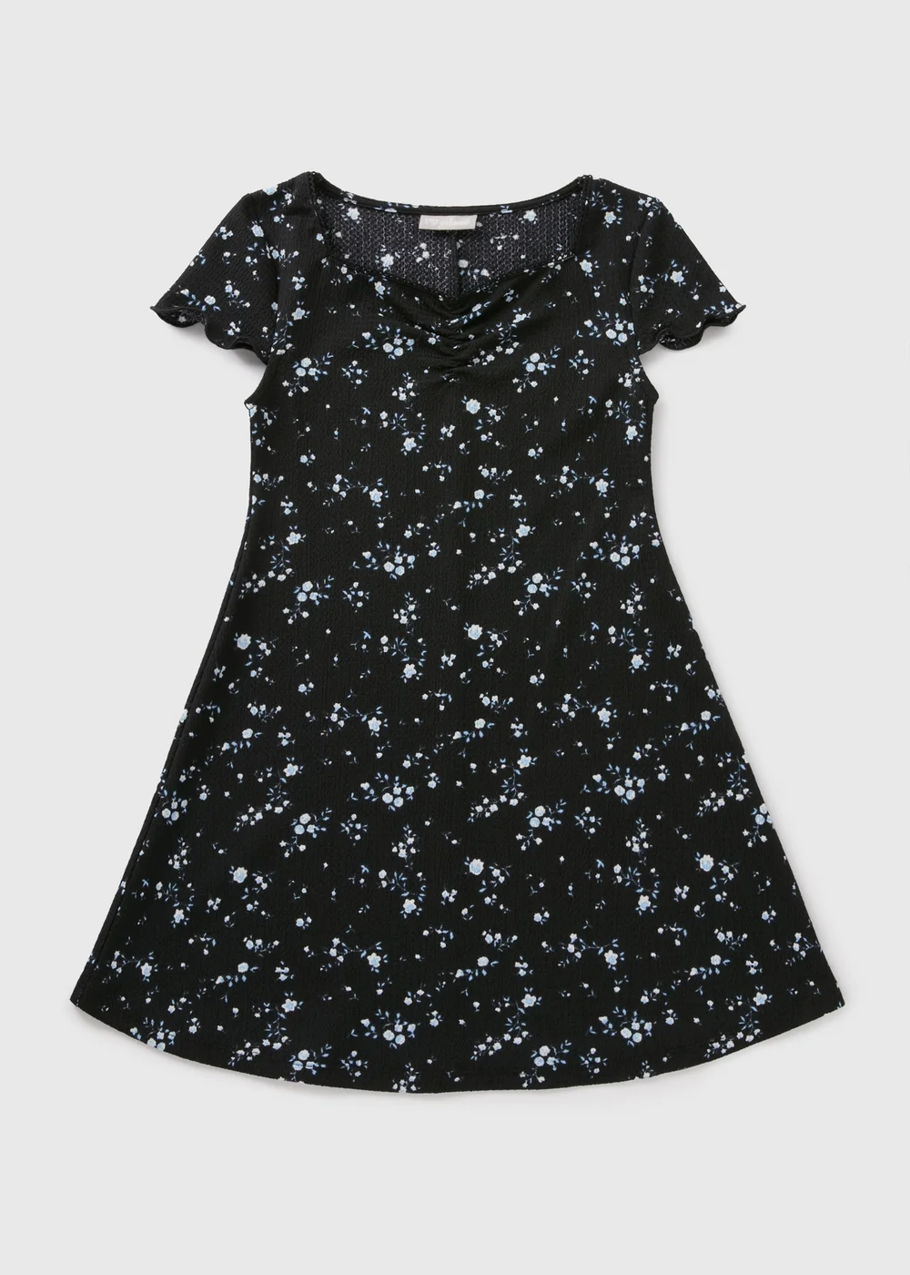 Girls Black Floral Ruched Dress (7-15yrs) - 7 Yrs Image 1