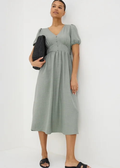 Sage Green Button Midi Tea Dress - 8 Image 2