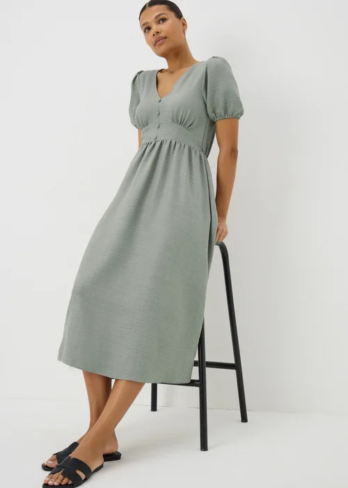 Sage Green Button Midi Tea Dress - 8 Image 1