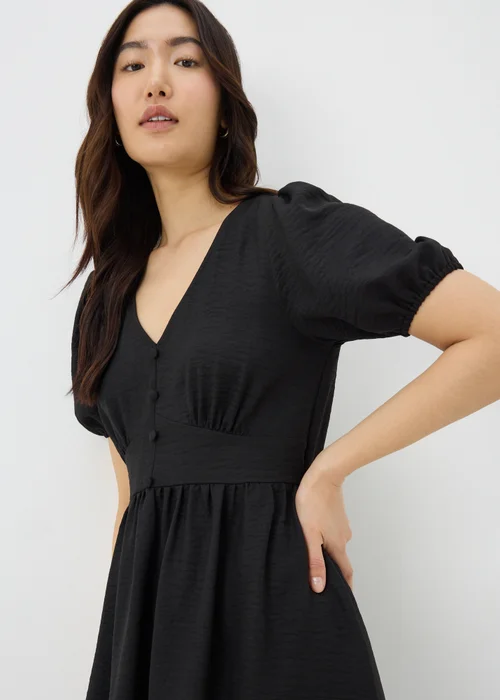 Black Button Midi Tea Dress - 8 Image 3