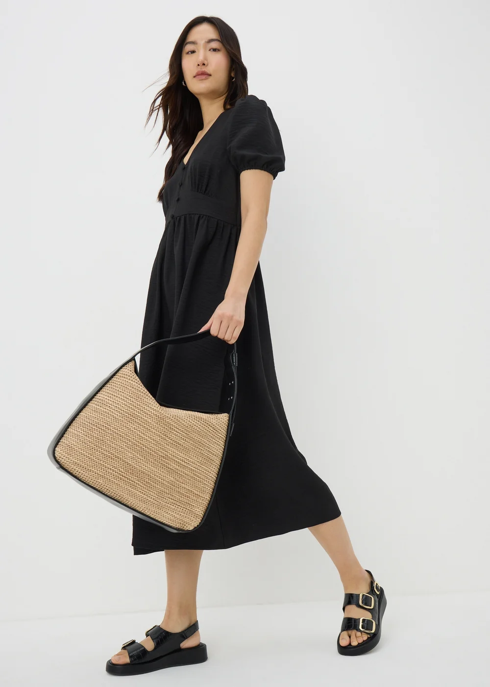 Black Button Midi Tea Dress - 8 Image 1