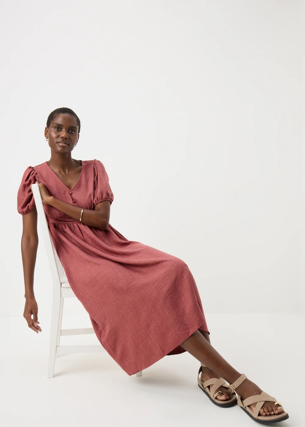 Raspberry Button Midi Tea Dress - 8 Image 1