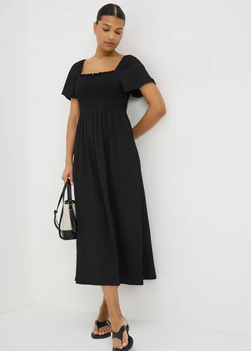 Black Shirred Midi Dress - 8 Image 1