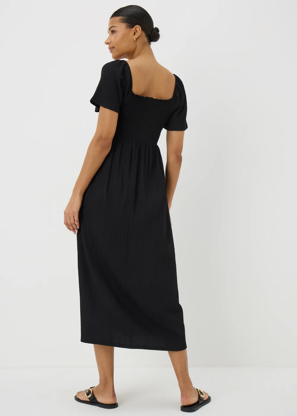 Black Shirred Midi Dress - 8 Image 3