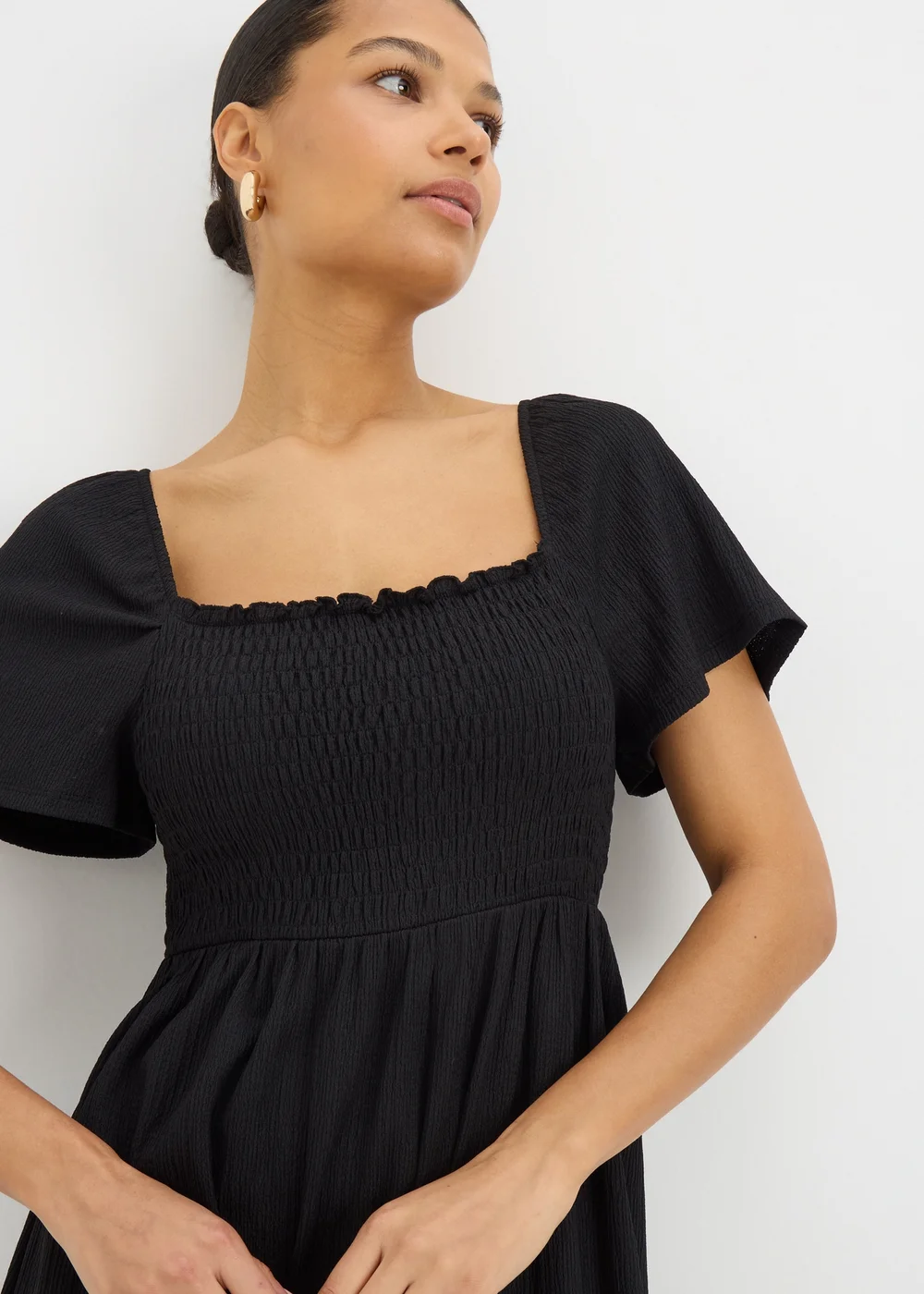 Black Shirred Midi Dress - 8 Image 2
